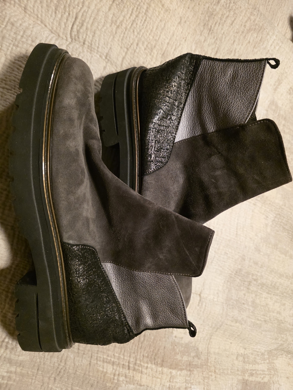 Gray And Metallic Suede  Boots